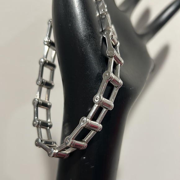 Polished Stainless Steel Bike Chain Link Bracelet - Picture 2 of 14
